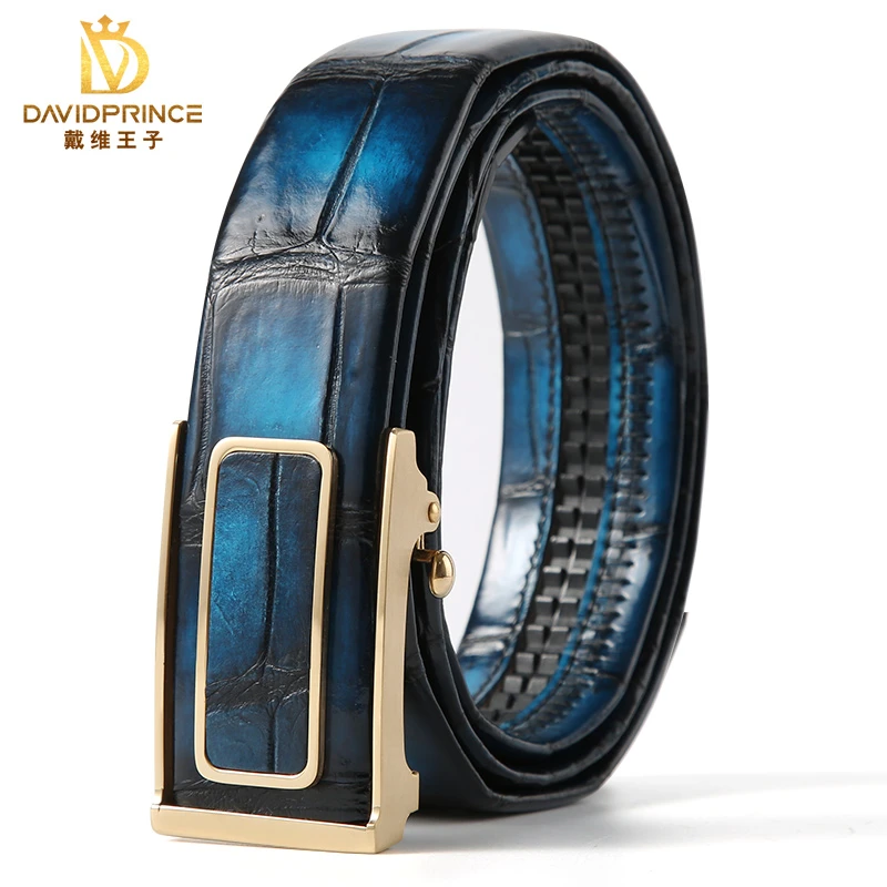 鳄鱼皮皮带男士尼罗鳄手绘擦色高品质不锈钢自动扣男纯皮腰带肚皮