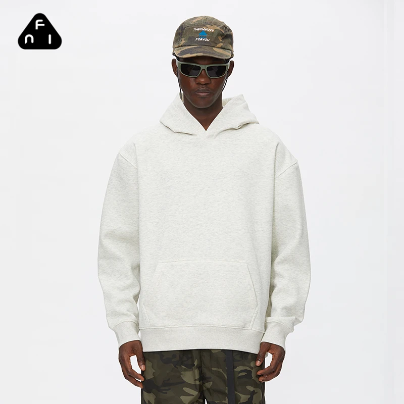 FNI重磅美式连帽卫衣纯色基础袋鼠口袋加绒宽松秋冬休闲男女同款