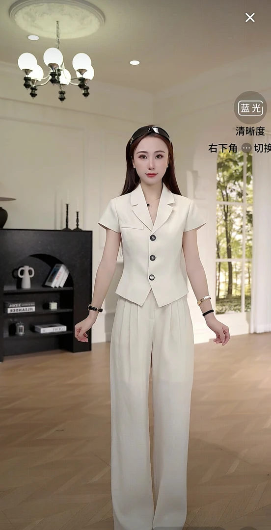 思小个子女装【新款时尚设计纯色短袖上衣显瘦高腰阔腿裤】#25F225