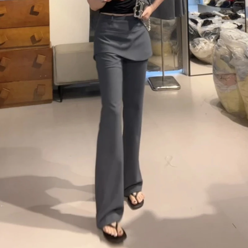 2025新款设计师叠穿假两件高腰显瘦微喇裤LK2505320