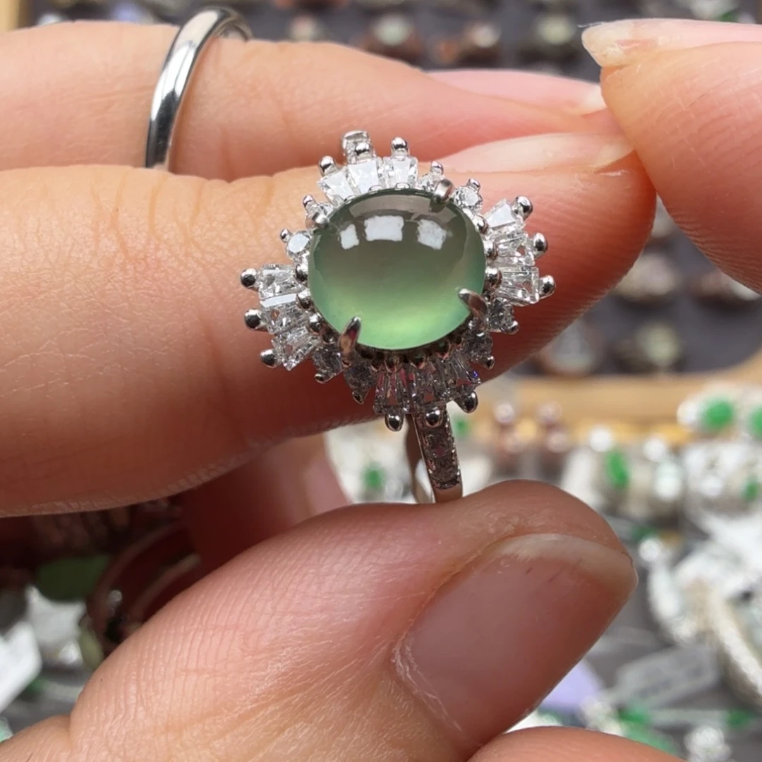 翡翠银S925镶嵌戒指8038