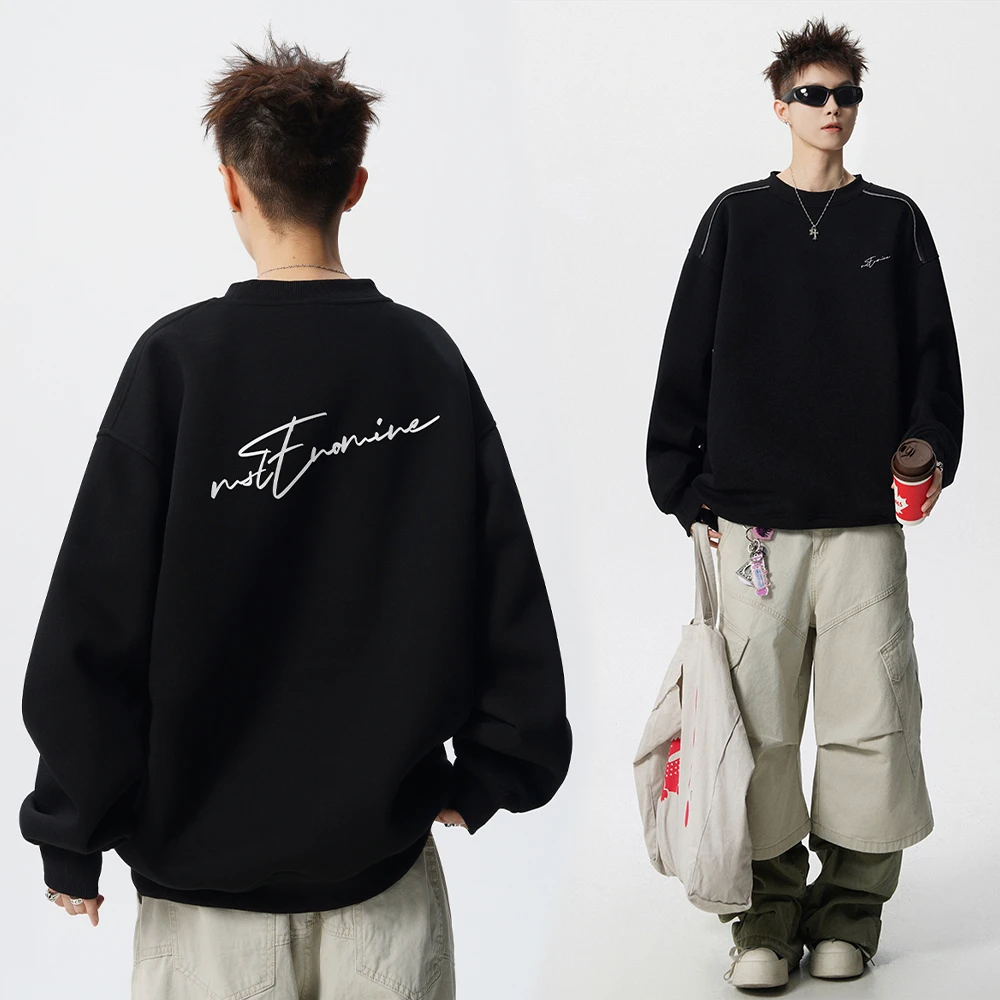 cleanfit加绒加厚美式圆领卫衣男女2025秋冬新款潮牌重磅宽松外套