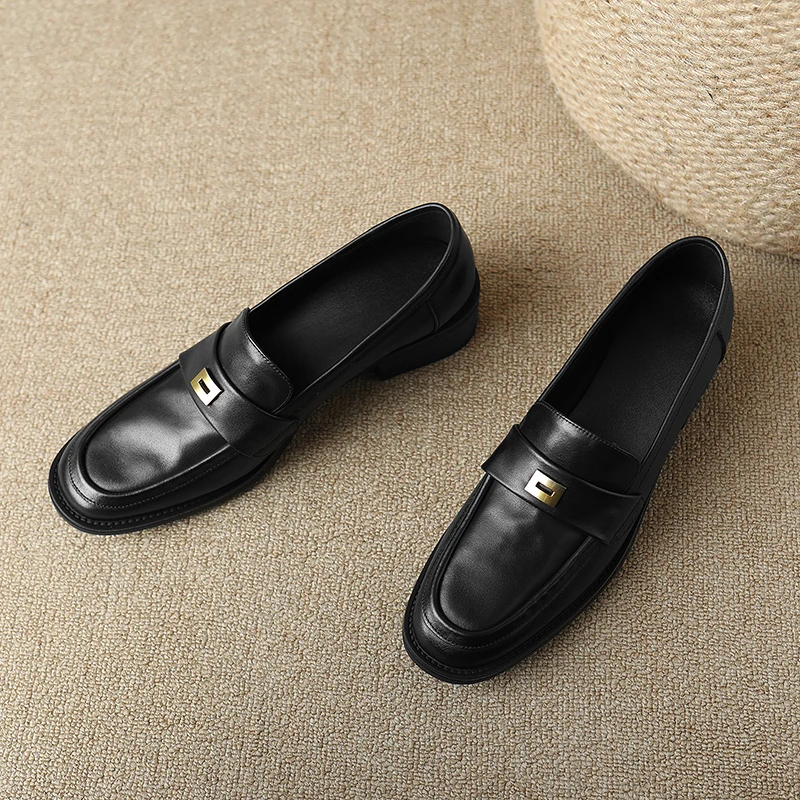 意大利纯牛皮真皮深口春秋低跟鞋子女2025新款时尚百搭爆款乐福鞋