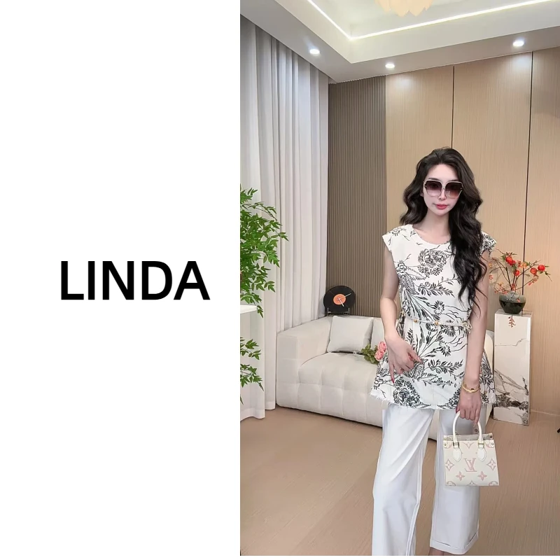 拼色印花圆领背心2025夏季新款法式时尚气质轻奢别致收腰显瘦上衣