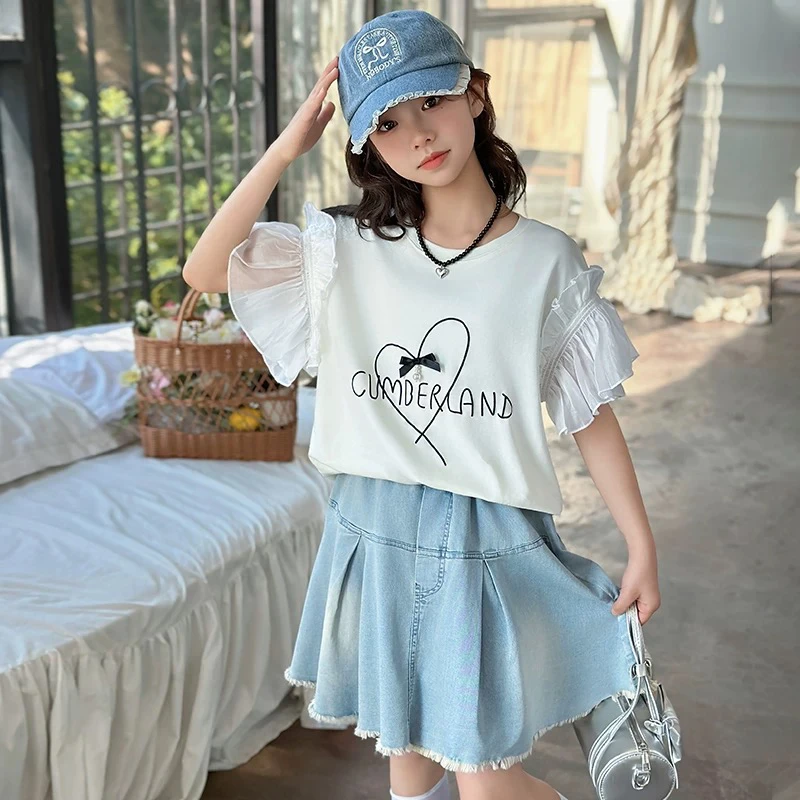 女童心心刺绣娃娃衫短袖