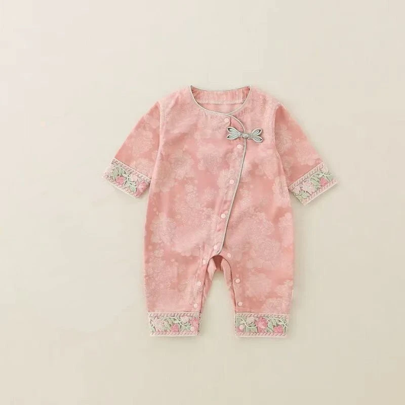 宝宝爬服国风衣服礼服哈衣春秋新生儿周岁满月公主婴儿百天连体衣