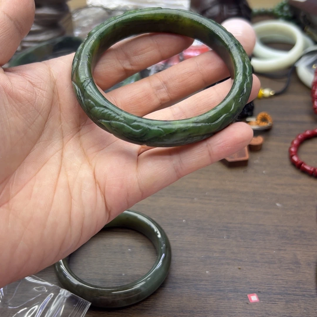 和田玉未镶嵌手镯64.9圈围434