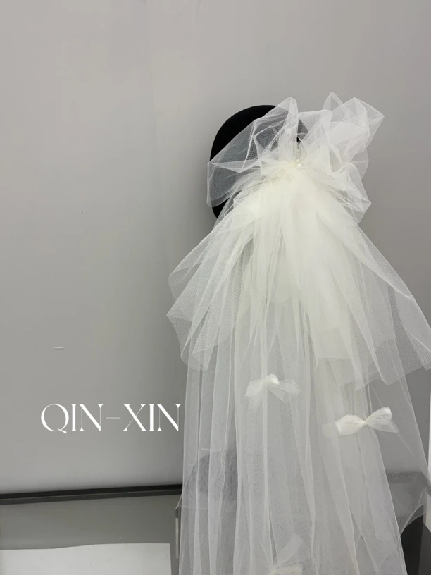 沁心新款多层素纱新娘结婚领证头纱