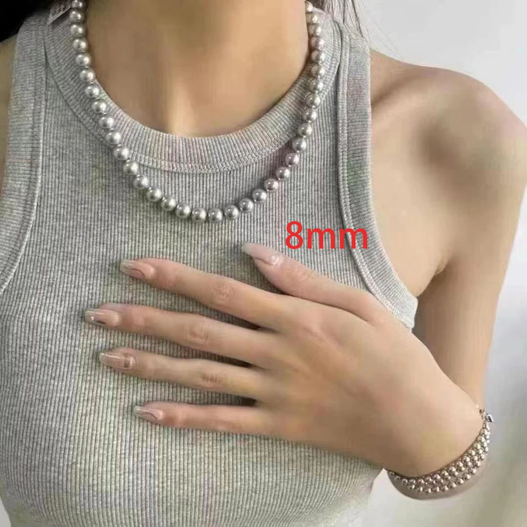 8818 8mm 灰色元宝扣项链 高级百搭