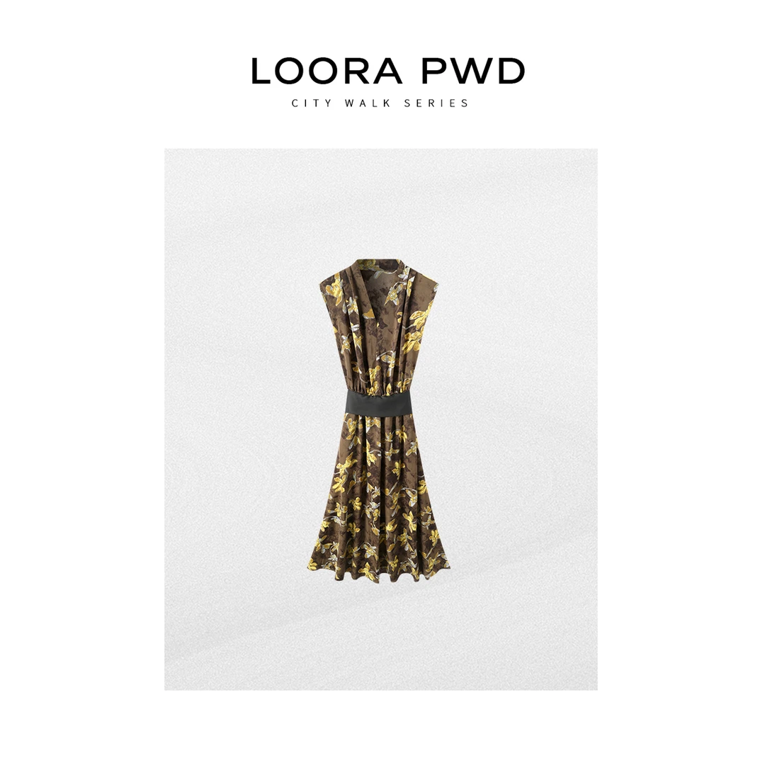 LOORAPWD/罗拉密码碎花气质轻奢印花无袖设计师连衣裙25CJBC0064N