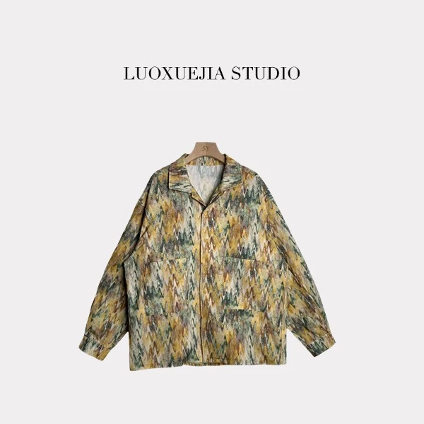 LXJ25455「艺术花园」复古休闲印花灯芯绒中长款上衣