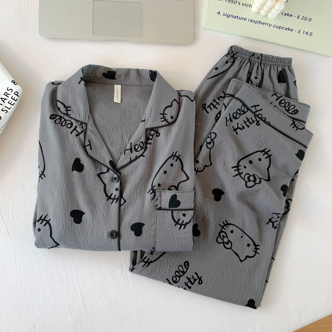 2025新款日系可爱小猫睡衣女春秋长袖卡通休闲可外穿家居服两件套