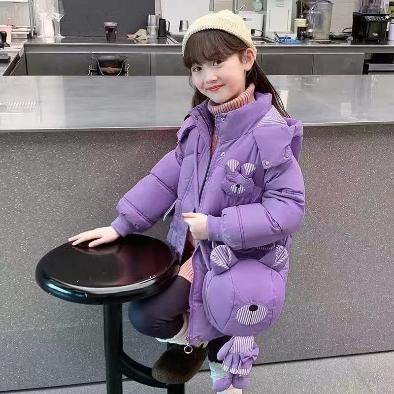 女童加绒加厚棉衣儿童洋气宝宝连帽中长款保暖韩版冬季儿童洋气