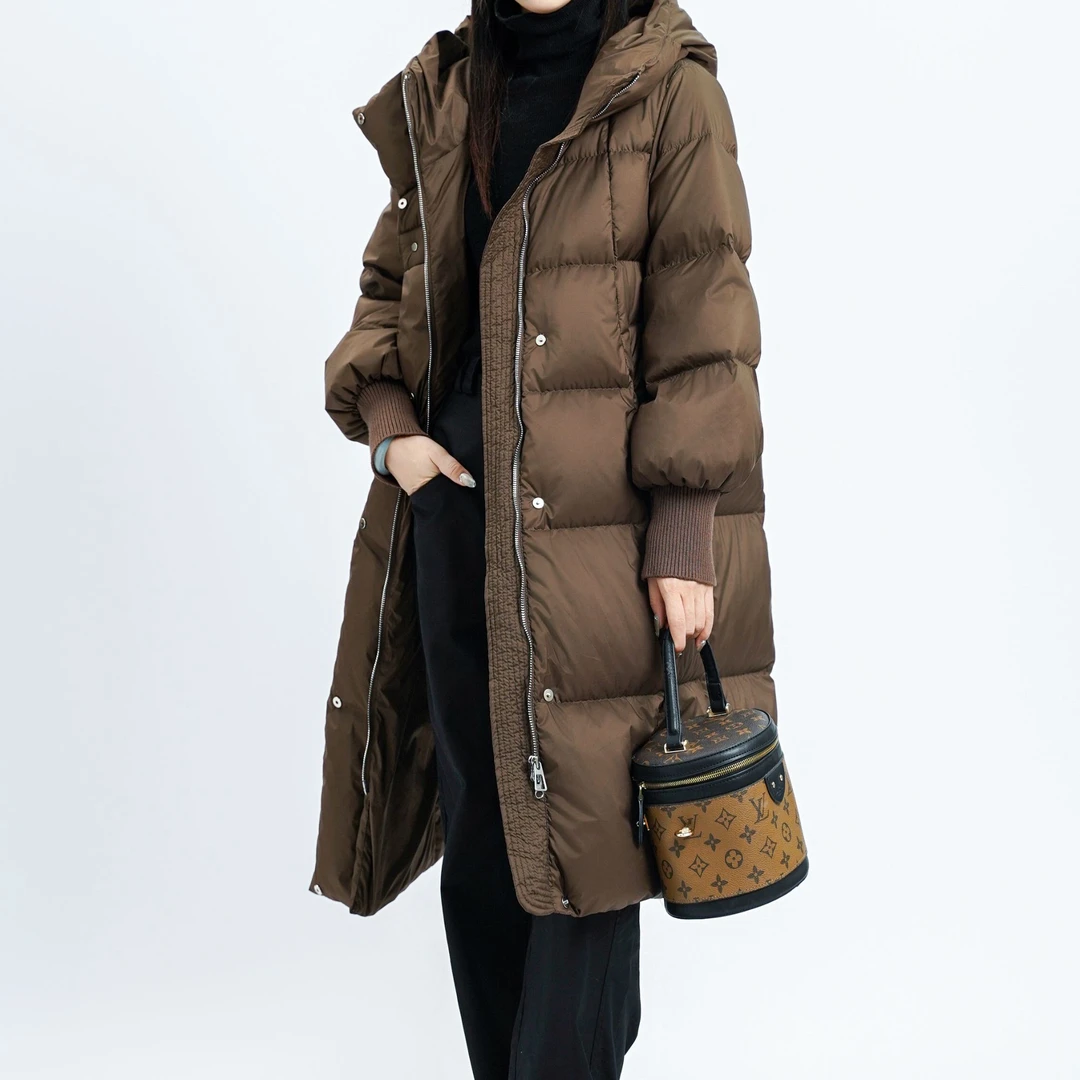 【阿芝专属】原创鹅绒服2024冬季新款高定加厚连帽过膝长款鹅绒服