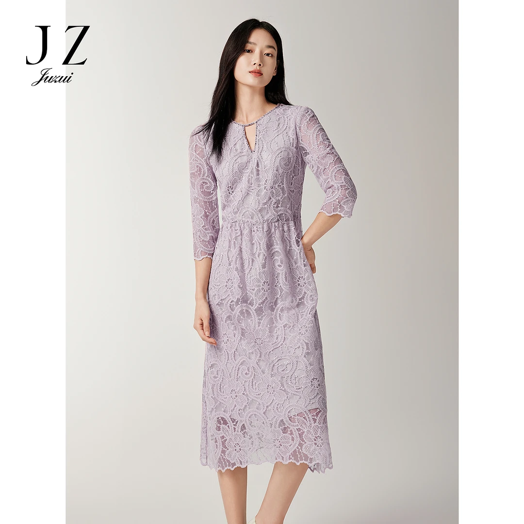 JUZUI玖姿女连衣裙2025秋季新款法式优雅静奢风蕾丝亮片JTFQ50011