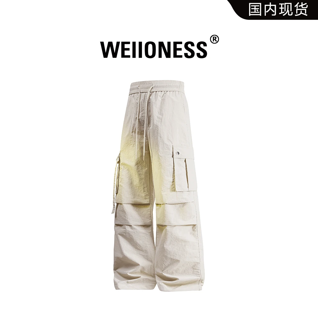 WEIIONESS男装纯色拼接休闲裤2026春季新款轻奢痞帅工装直筒裤男