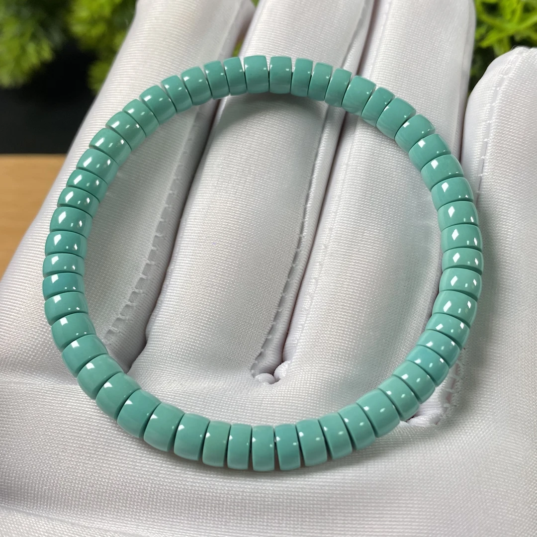原矿绿松石玉化料直切手串 直径5.5mm，重9.36g，圈围15cm