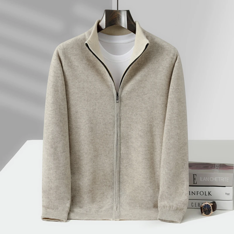 ZN-168双面秋冬新款男士100羊毛时尚毛衣厚针织外套立领开衫夹克