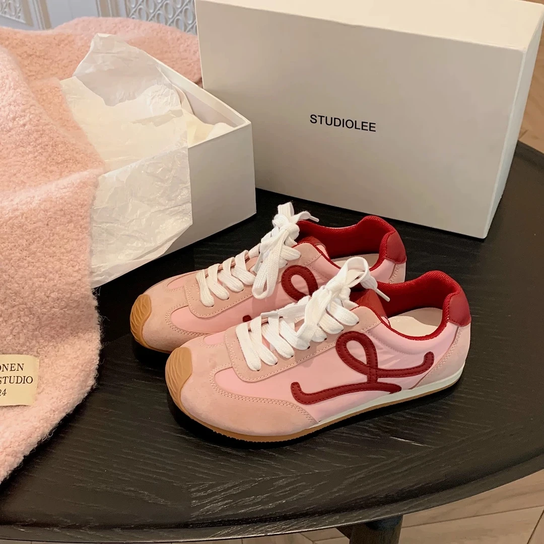 真皮版一博同款不对称大头鞋老钱风拼色系带丑萌内增高阿甘德训鞋