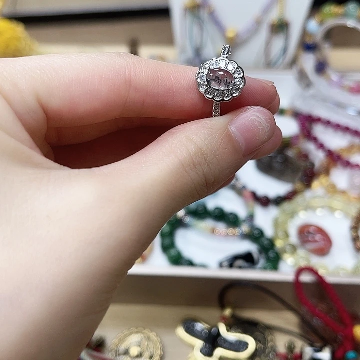 石英石纯铜黑草莓戒指