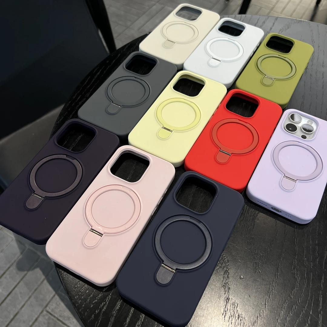 纯色液态硅胶磨砂磁吸支架适用苹果iphone16promax手机壳防摔新款