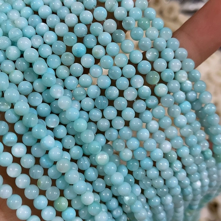 3条4mm蓝色贝壳圆珠