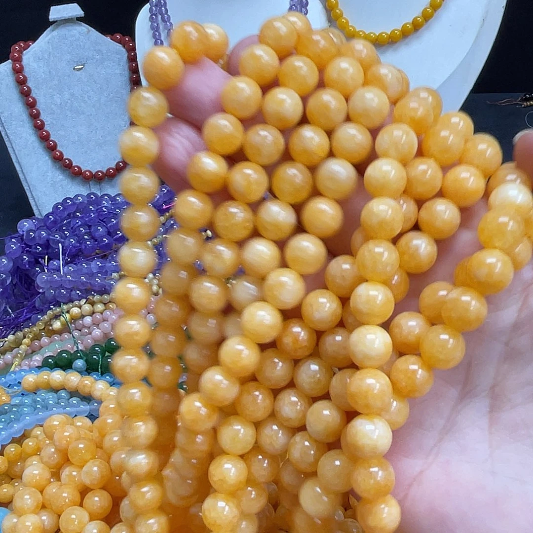 未镶嵌半成品玛瑙/玉髓蜜蜡黄玉8m散珠