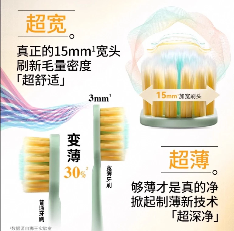 细齿洁宽薄茶抗敏软毛牙刷宽头成人