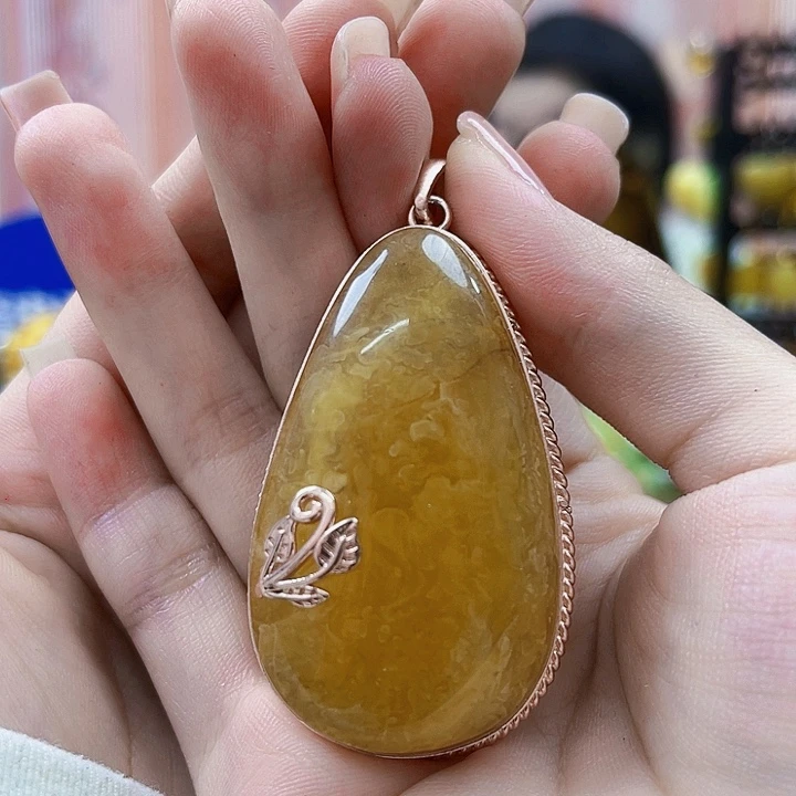 蜜蜡银S925镶嵌裸石吊坠