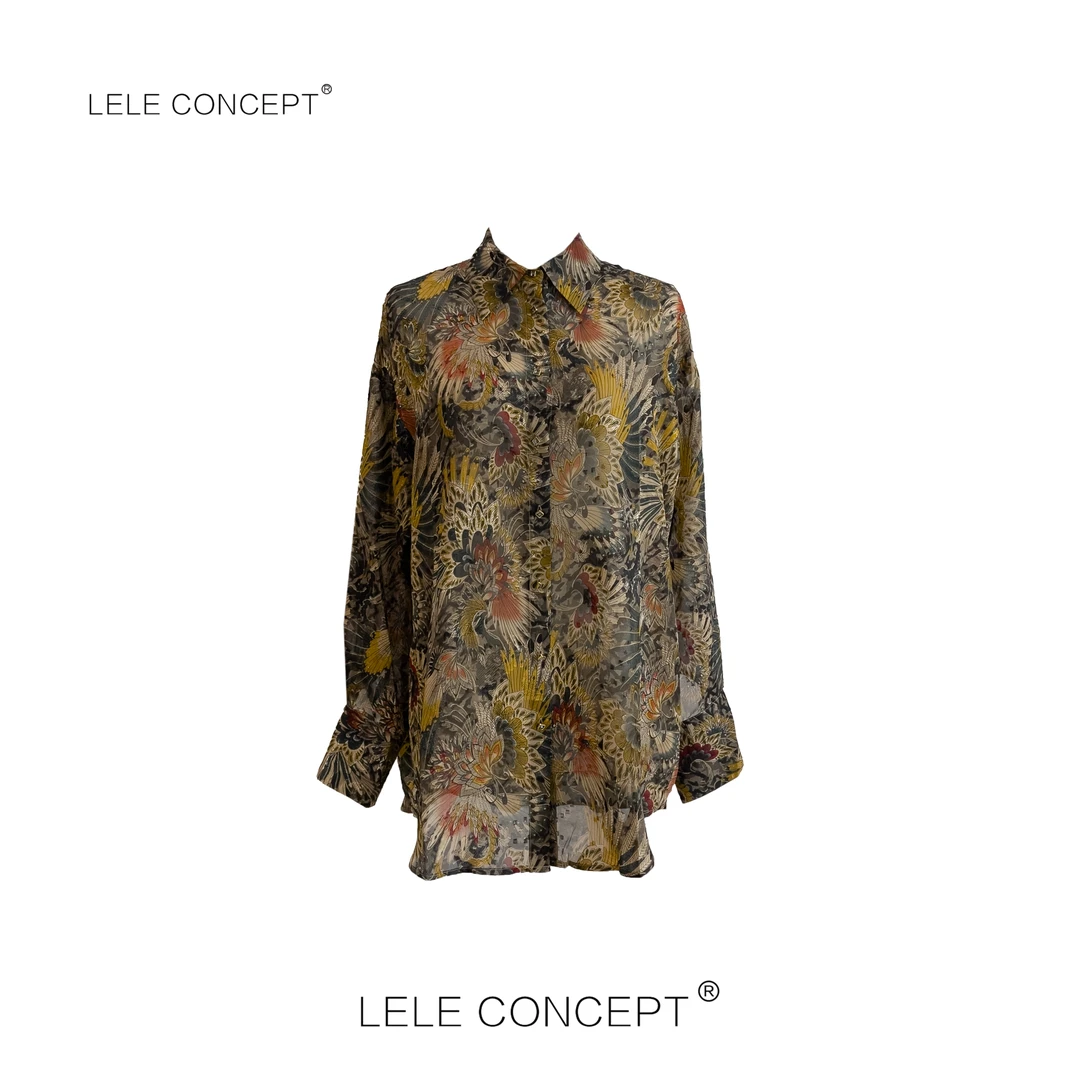 LELE CONCEPT丨【琥珀流光】时尚设计感复古色花衬衫FC25C0163W
