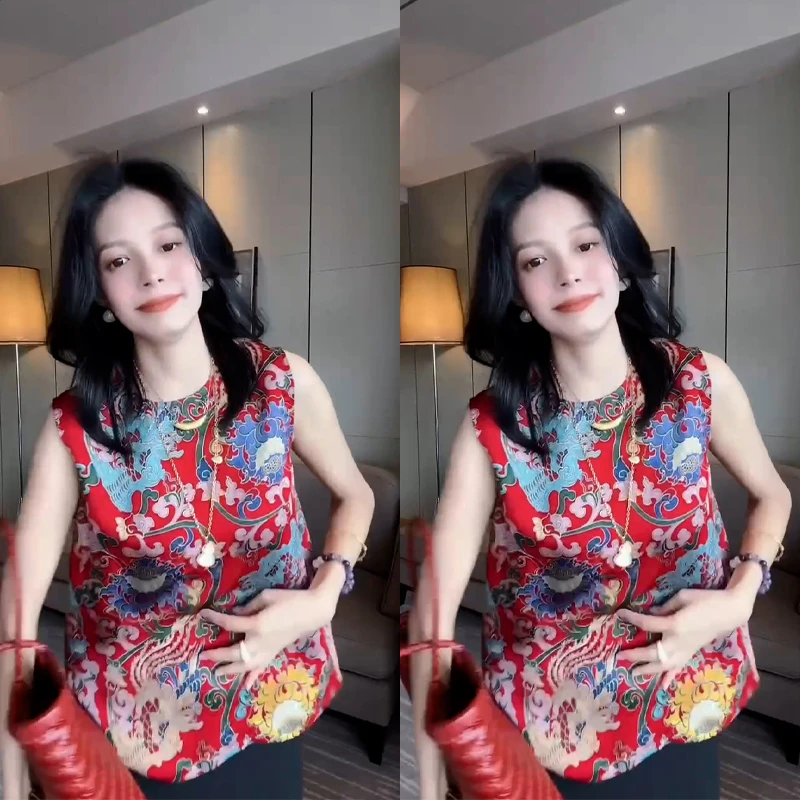 国潮风轻奢气质优雅百搭衬衫女2025夏季新款高级感提花无袖小衫潮