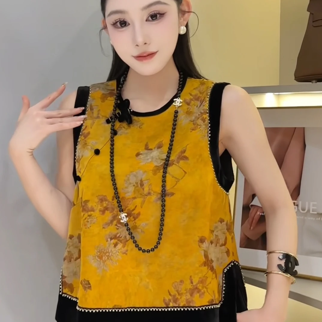 上衣内搭时尚ins常规款花民族风马夹常规提花拼接