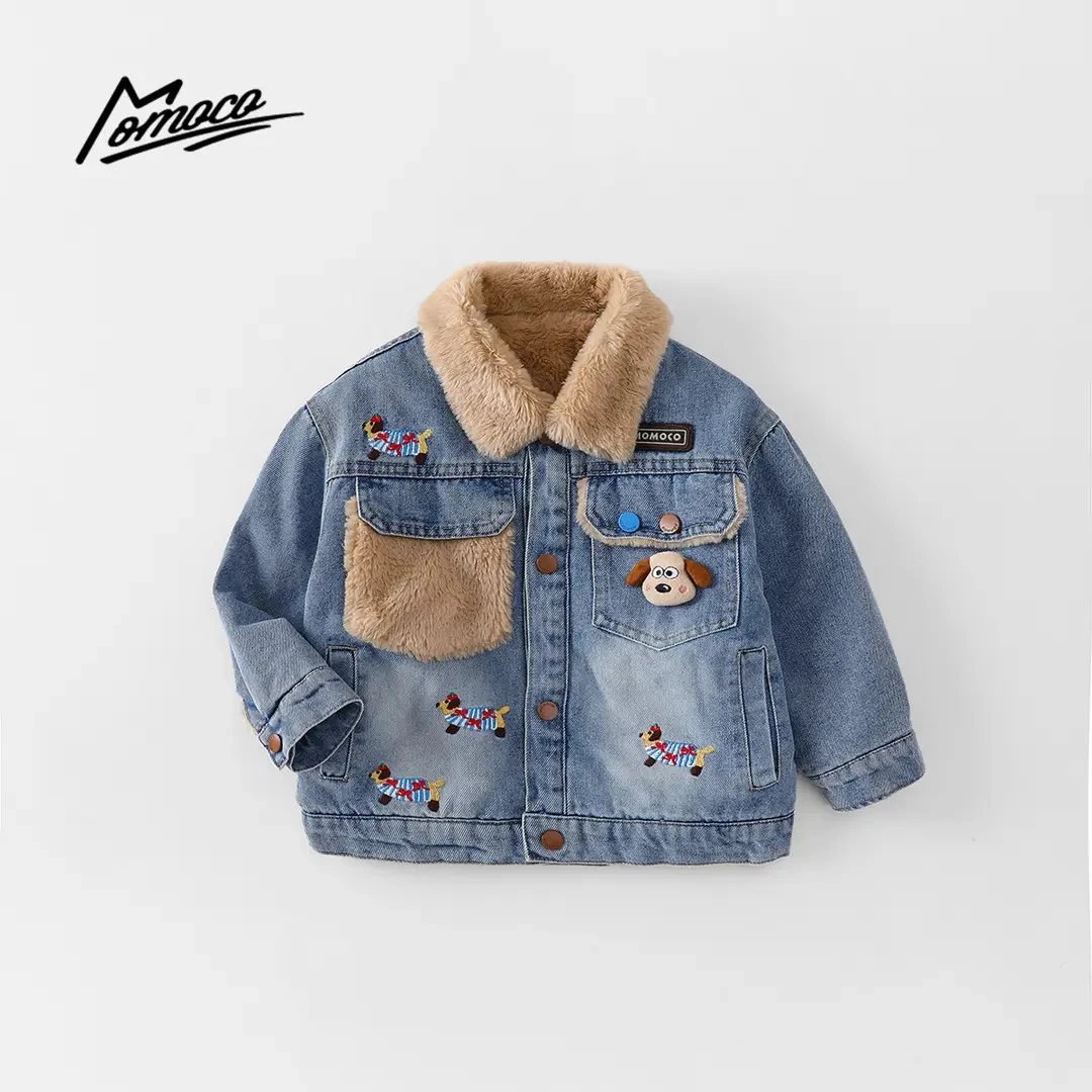 MOMOCO冬季男童新款加绒小狗玩偶厚保暖牛仔外套夹棉77430134003