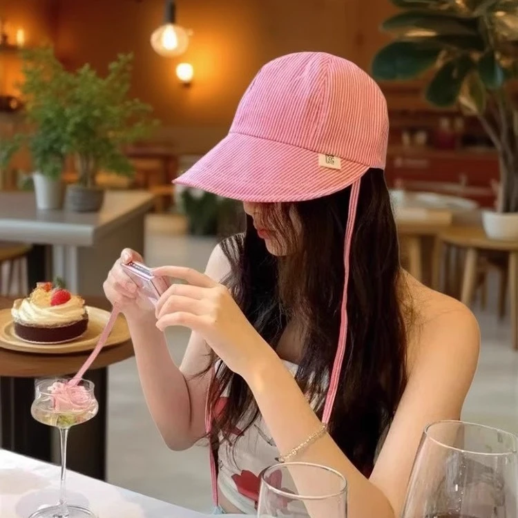 2025新款韩系甜美多巴胺纯色鸭舌帽子女户外鸭舌帽女显脸小大帽檐