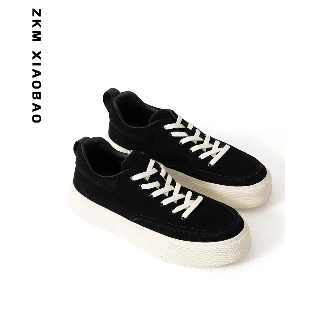 头层牛皮板鞋潮流男士小众厚底增高鞋百搭低帮小牛皮休闲鞋105-7