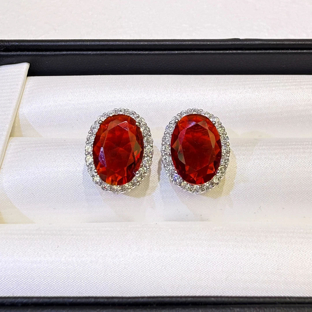 铜合金锆石耳饰 JYJ8001-鸟巢切玛莎红耳饰时尚欧美