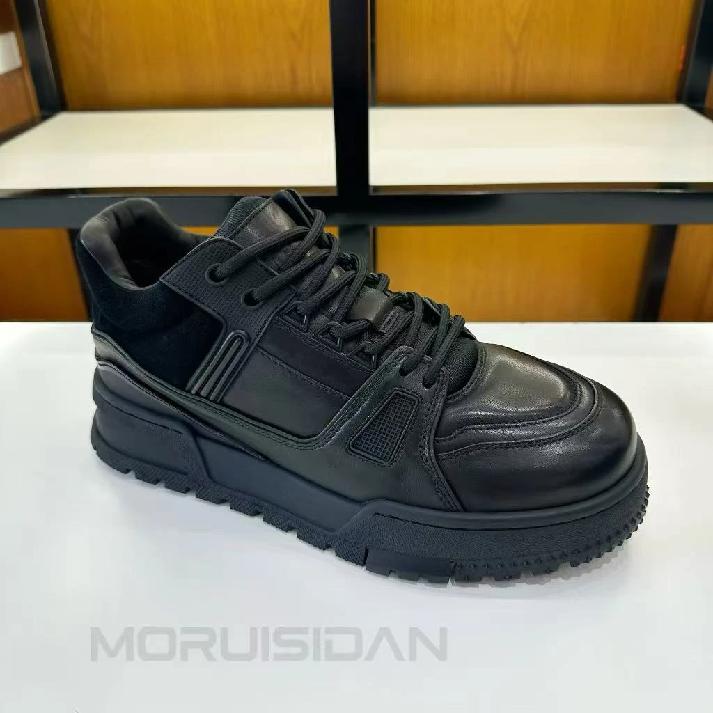 广州男士秋冬新款真皮时尚休闲舒适潮流百搭胖丁鞋系带厚底板鞋