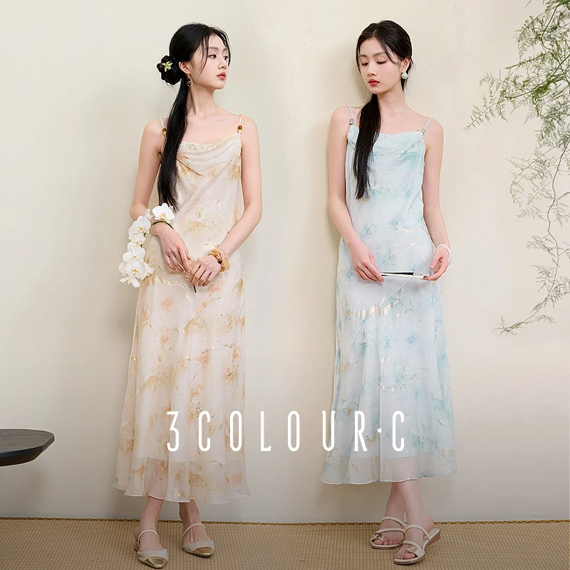 林一专属0088三彩【月影扶疏】2025夏季新款新中式雪纺烫金碎dbq