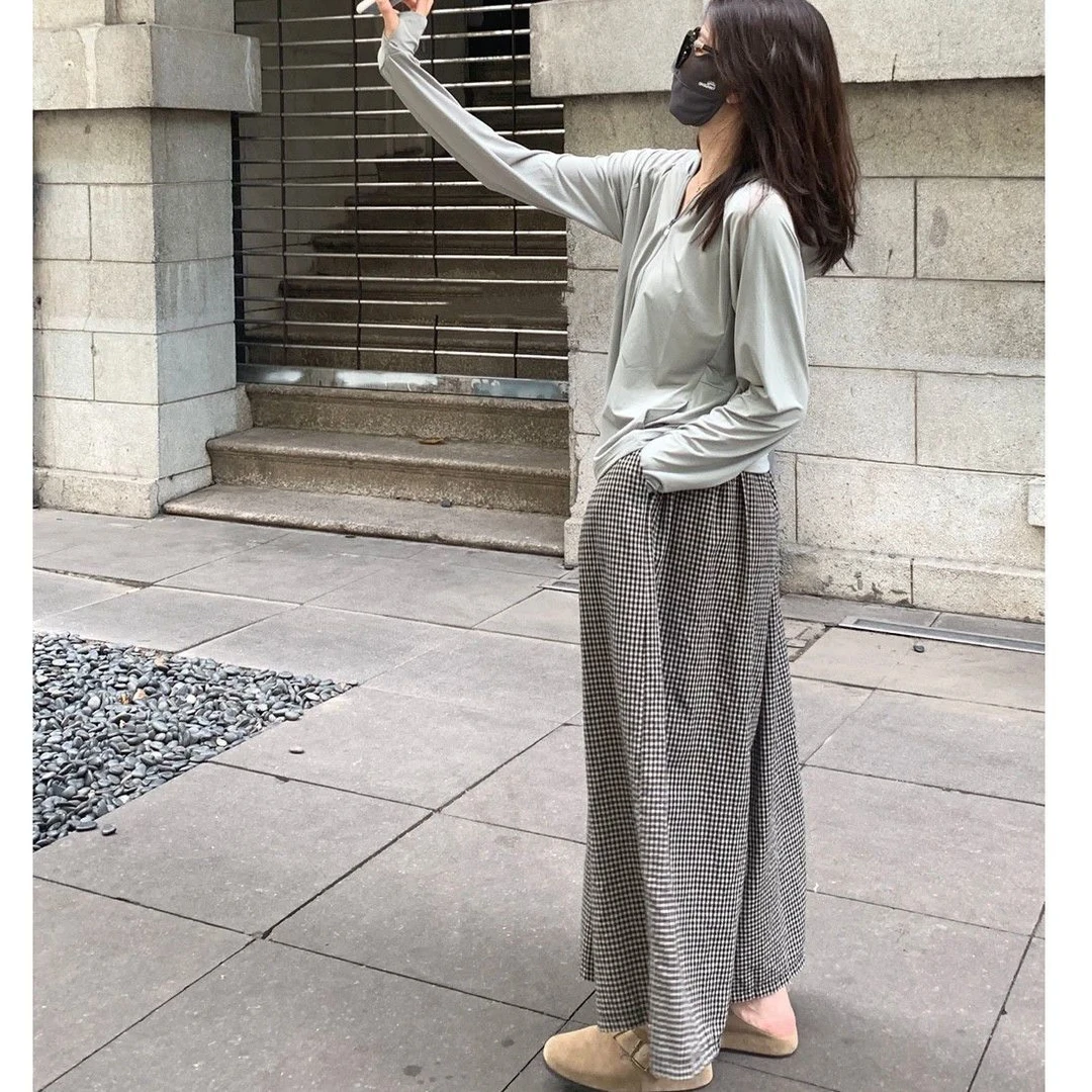 氨纶网红同款小众ins风休闲阔腿裤裙春夏季遛弯裤宽松显瘦直筒九