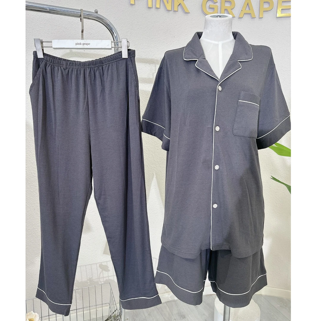 pinkgrape【莱卡纱罗】男士夏季睡衣短袖短裤家居服三件2579115