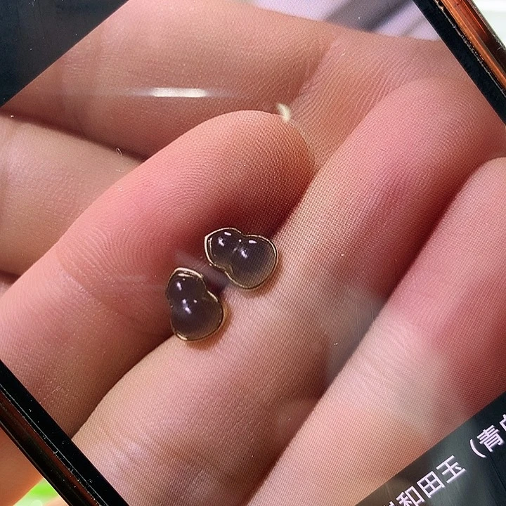 银S925镀金镶嵌和田玉（白玉）耳饰୧****