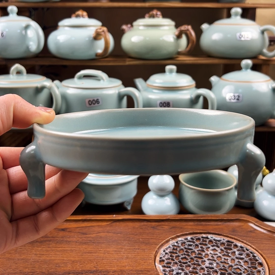 仿古青绿釉水三足洗微瑕