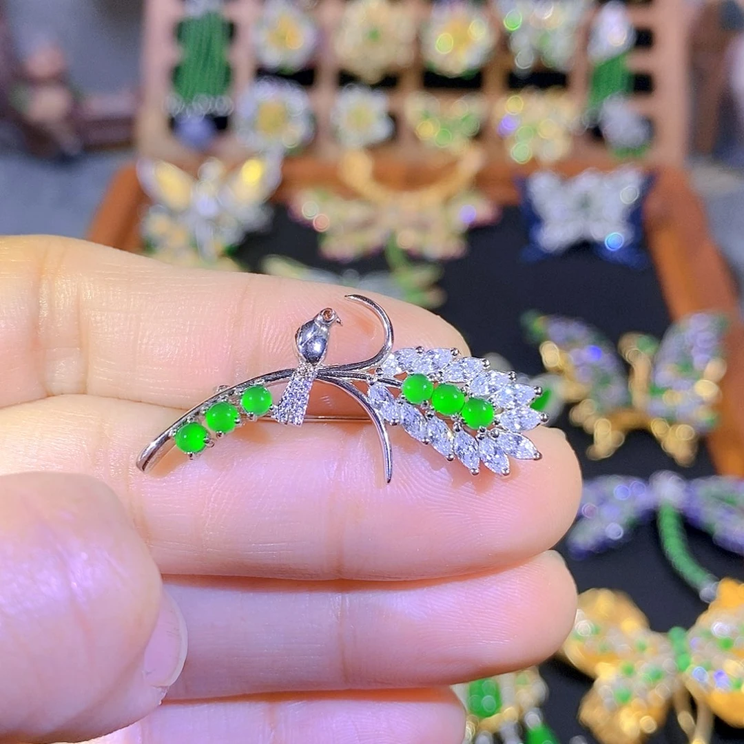 吊坠(不含链)银S925镶嵌翡翠