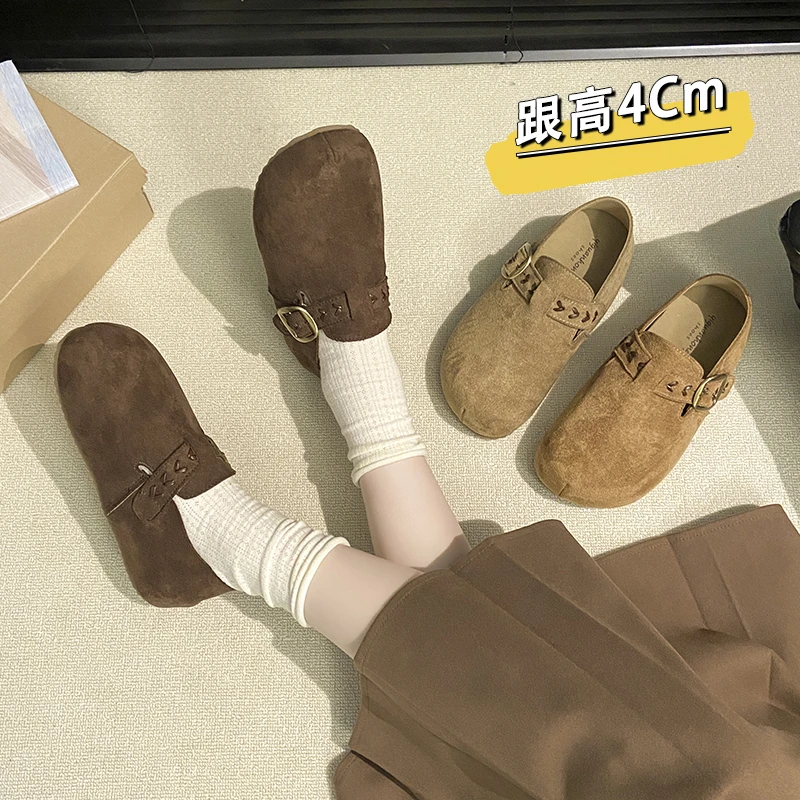 小个子高4.5cm编织复古勃肯鞋女单鞋2025年秋冬新款皮带扣豆豆鞋
