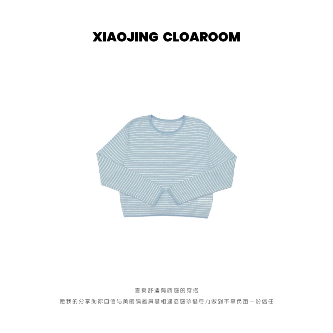 小晶儿 JJ cloakroom | 【晴空】简约松弛感圆领长袖条纹羊毛衫