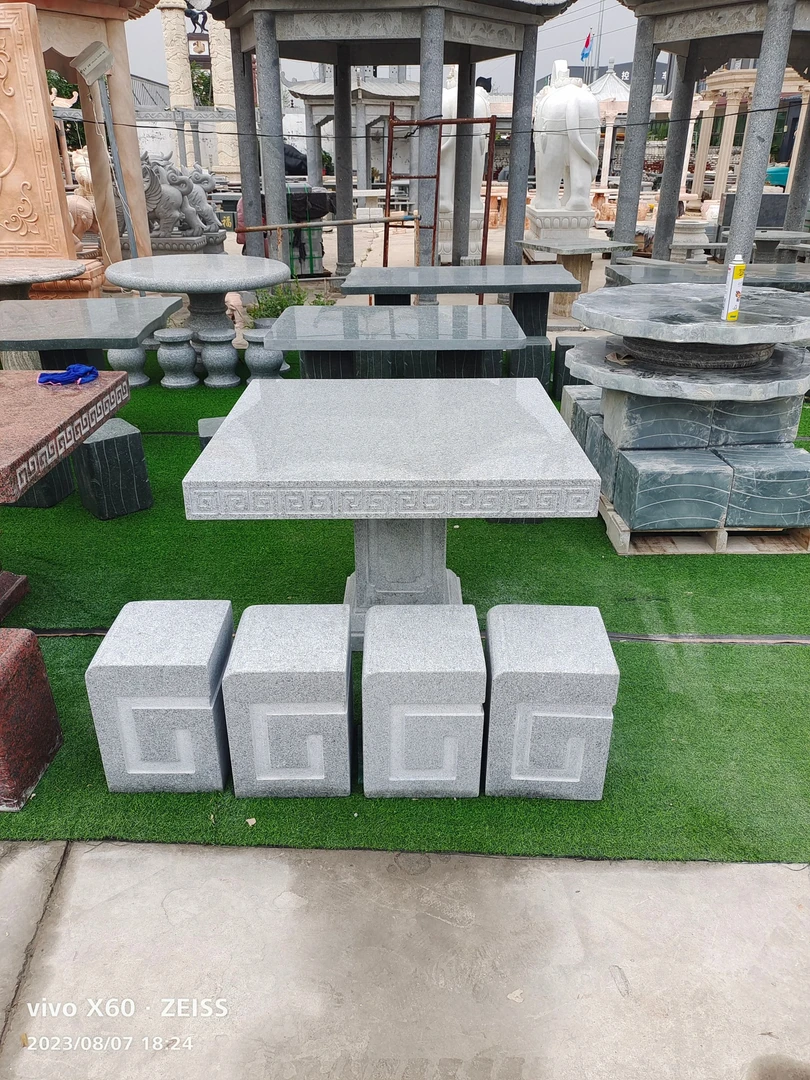 石桌石凳庭院户外别墅花园天然花岗岩石桌子长方形桌子公园室外放