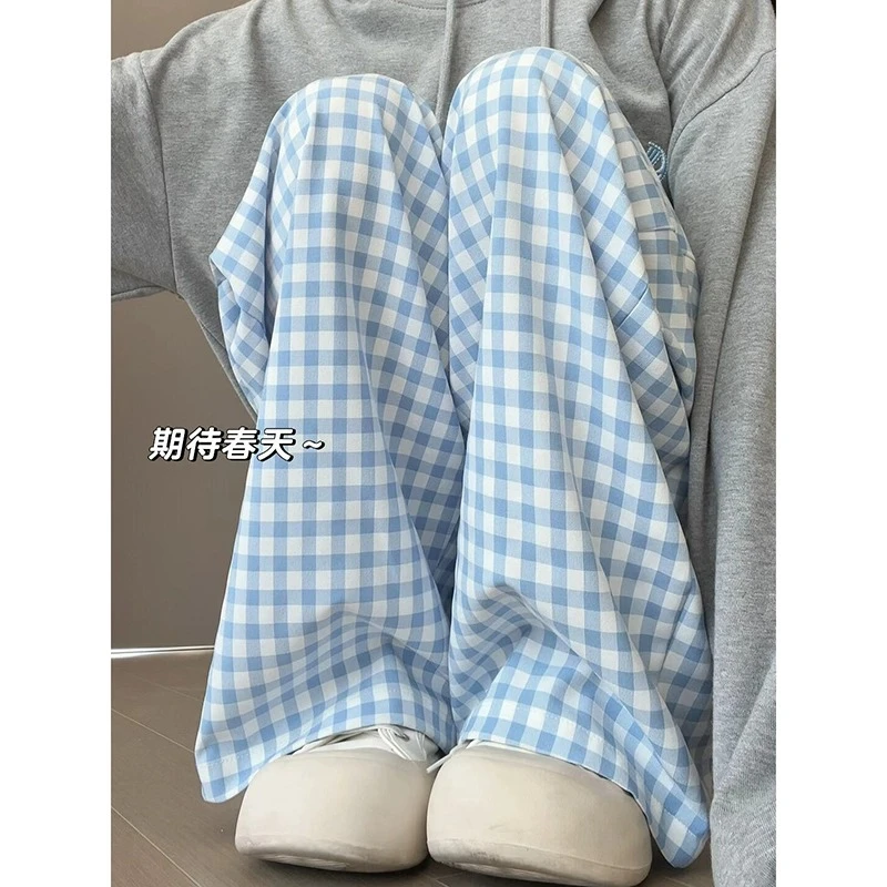 孕妇裤子春秋爆款2025新款春夏外穿大码阔腿裤不勒肚子打底格子裤