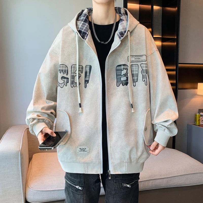 青少年秋装2025新款春秋季休闲宽松连帽夹克男士帅气百搭外套衫