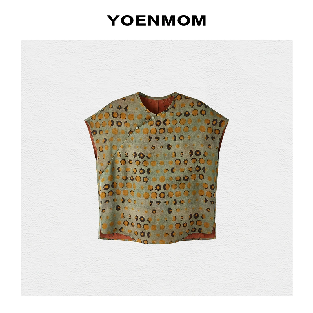 YOENMOM·可圈可点·100桑蚕丝红云纱罗复古晕染提花显瘦小飞袖上衣