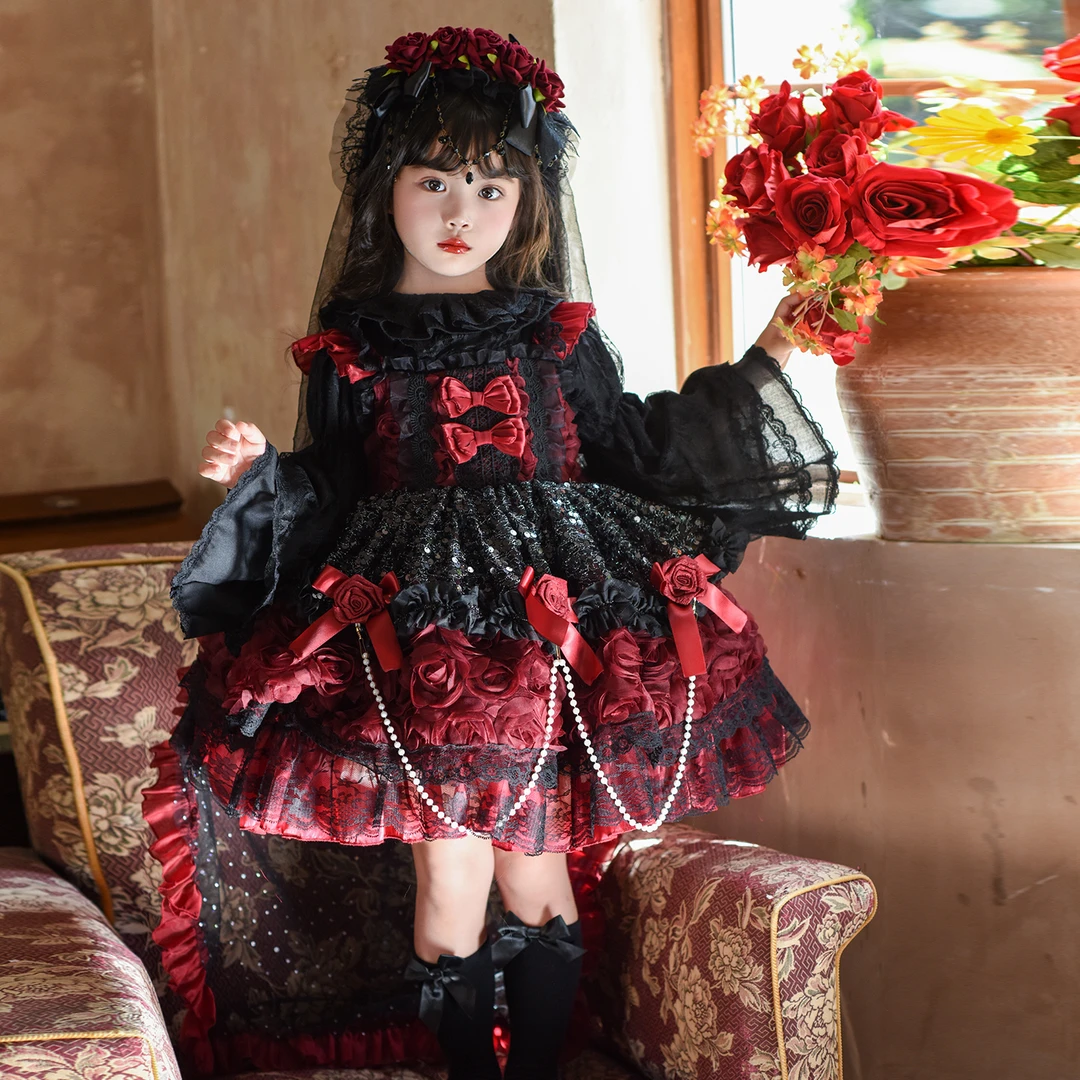 万圣节儿童服装洛丽塔女童公主裙吸血鬼cos服小女孩生日礼服裙子